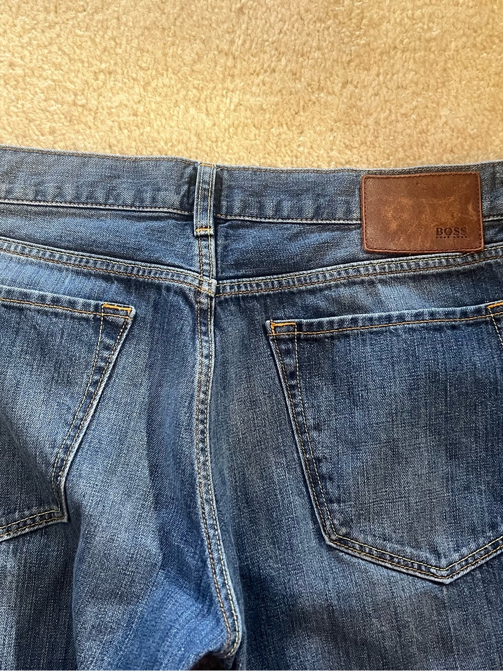 Armani Jeans Straight Men's Denim in Medium Blue with Brown Patch